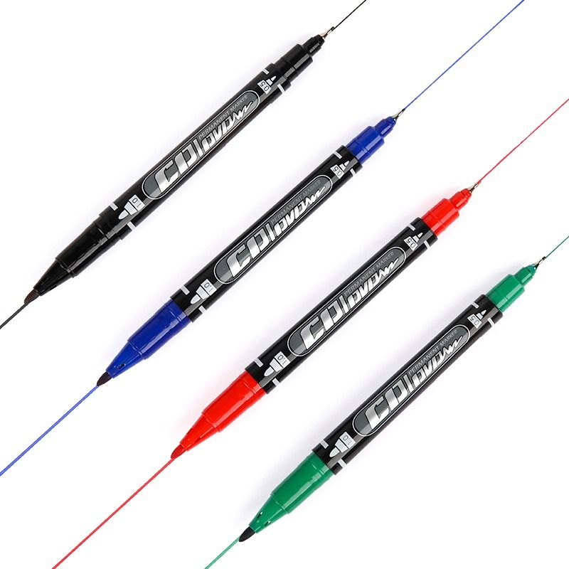 Маркер перманентный двусторонний острый 1 мм - супер тонкий 0,5 мм G-107A, синий - фото